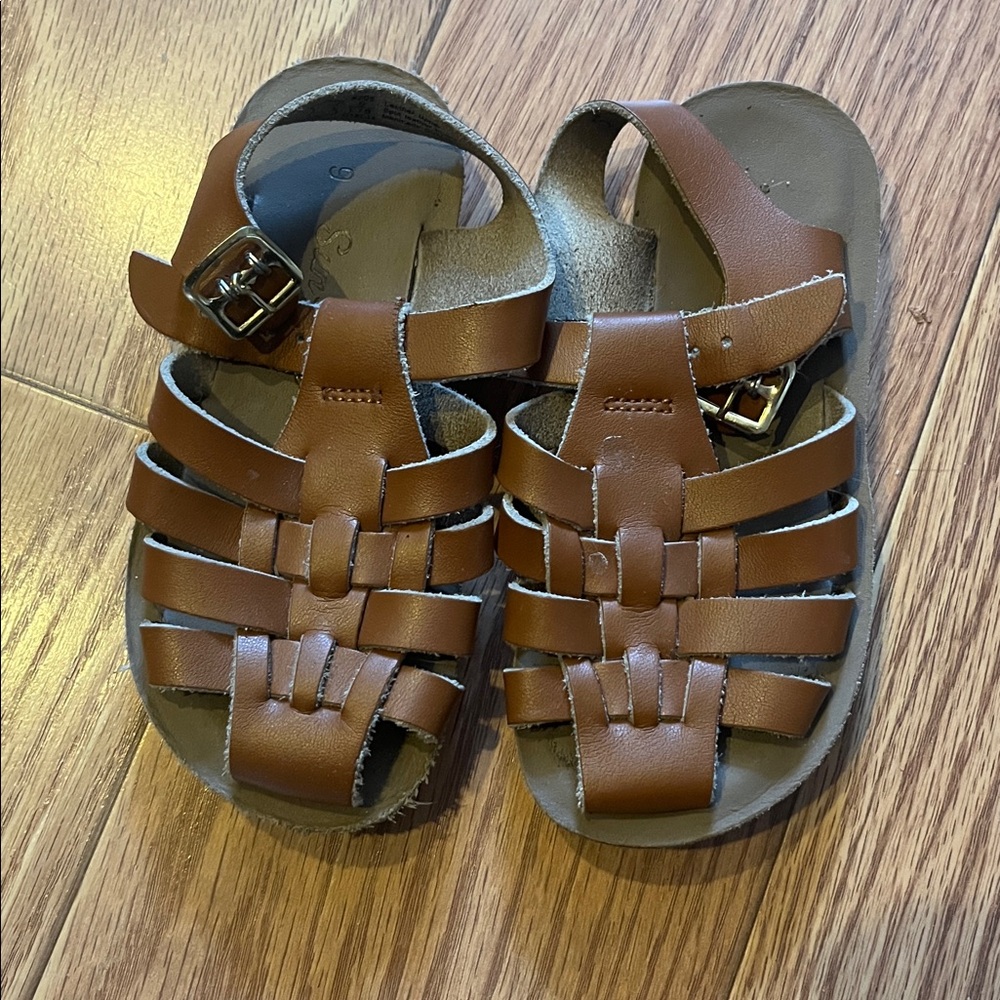 Salt Water Sun San Sailor Sandal Toddler Little Kids 9 Tan Brown Leather upper